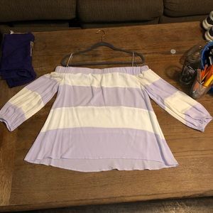 purple and white off the shoulder top